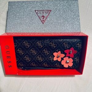 GUESS Brown Wallet with Floral Accents